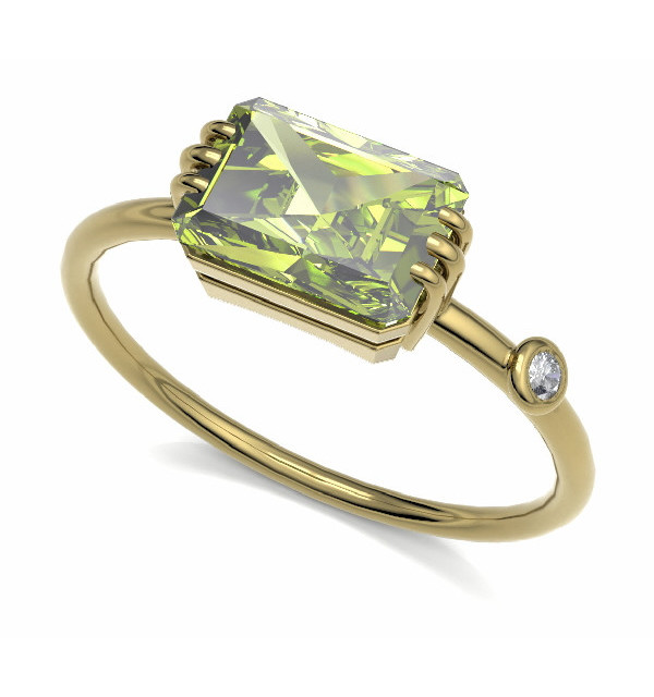 Anillo oro amarillo con Peridoto  y Diamante