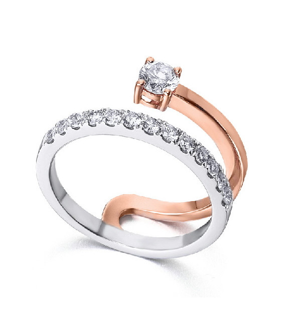 Anillo oro blanco y rosa con diamantes