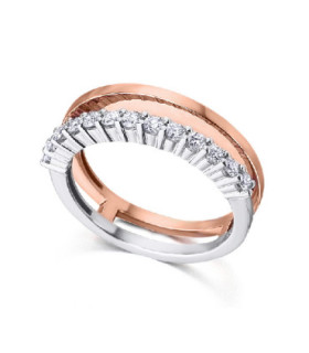 White and rose gold ring with diamonds