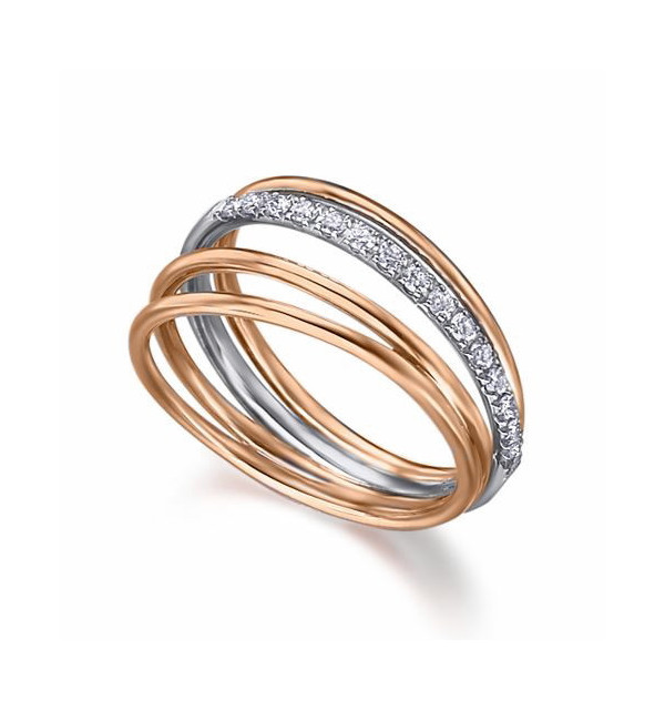 Anillo oro blanco, rosa y diamantes.