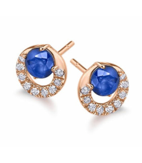 Diamond halo earrings  in white gold with Sapphire