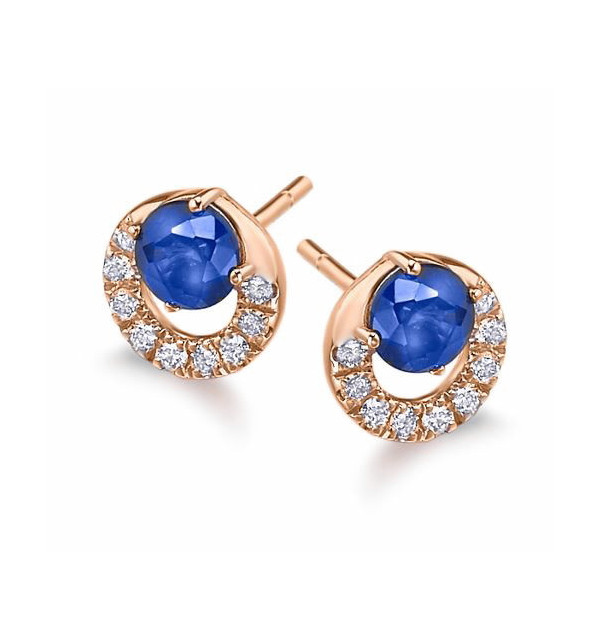 Diamond halo earrings  in white gold with Sapphire