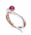 Anillo de  oro blanco, rosa  con Rubí y Diamantes.