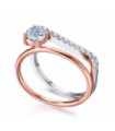 Anillo de  oro blanco, rosa con Diamantes y Aguamarina