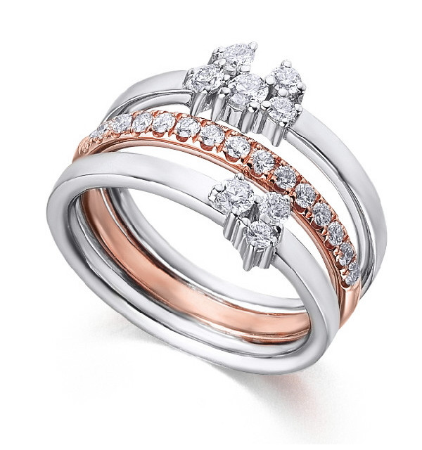 Anillo oro blanco y rosa con diamantes