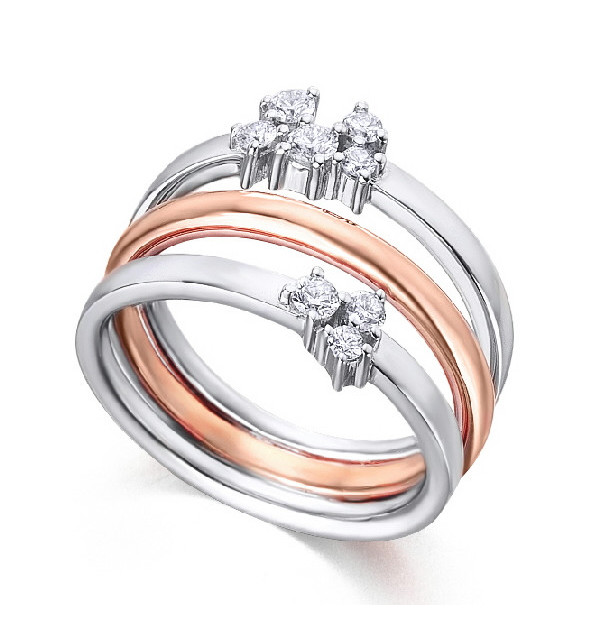 Anillo oro blanco y rosa con diamantes