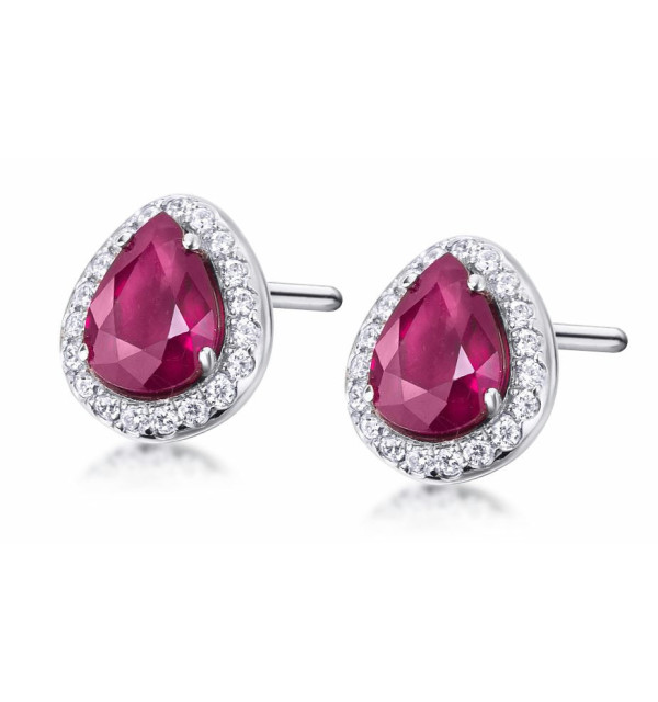 Pendiente oro blanco con Diamantes y Rubí.