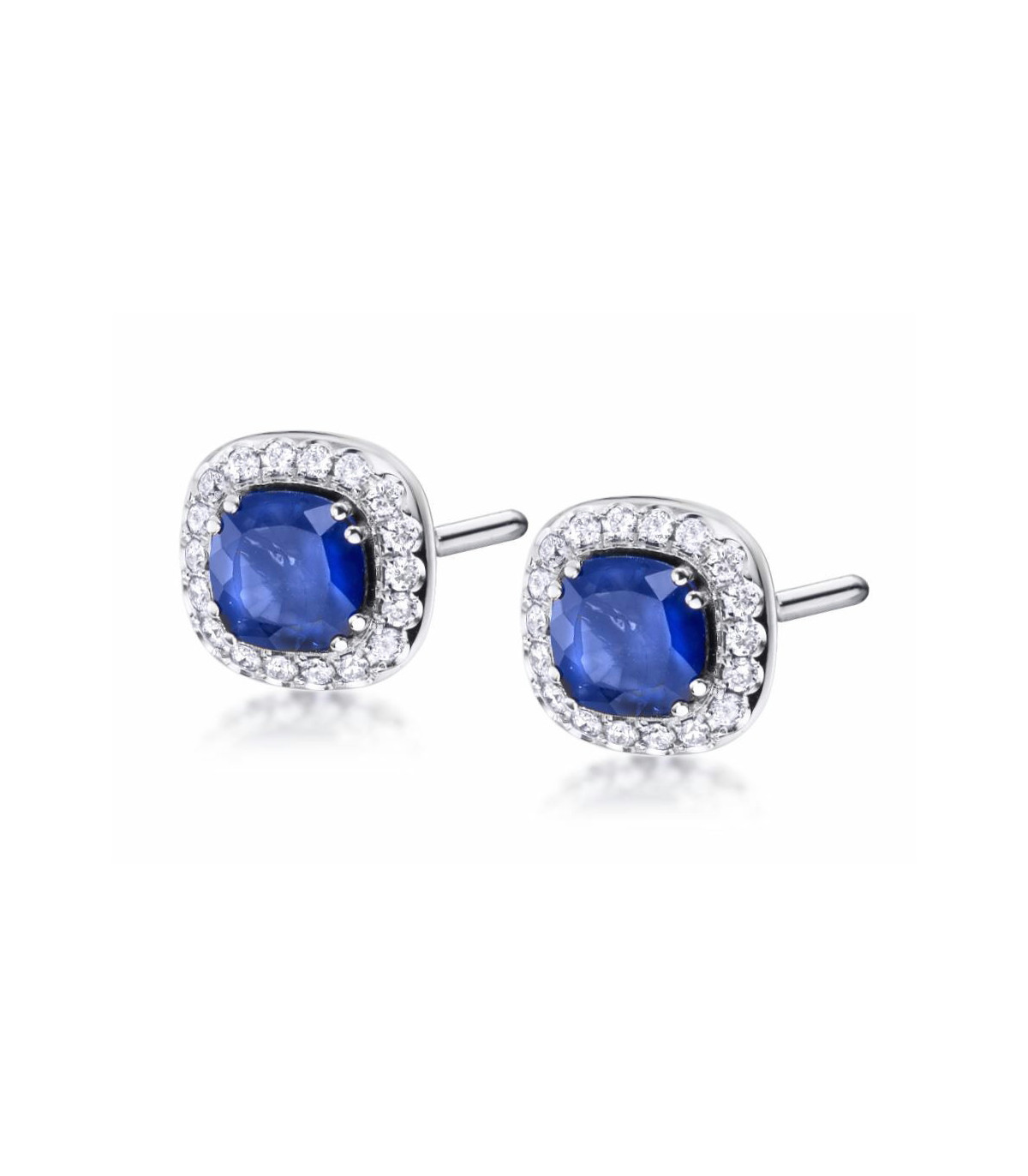 Pendientes oro blanco con Diamantes y Zafiro