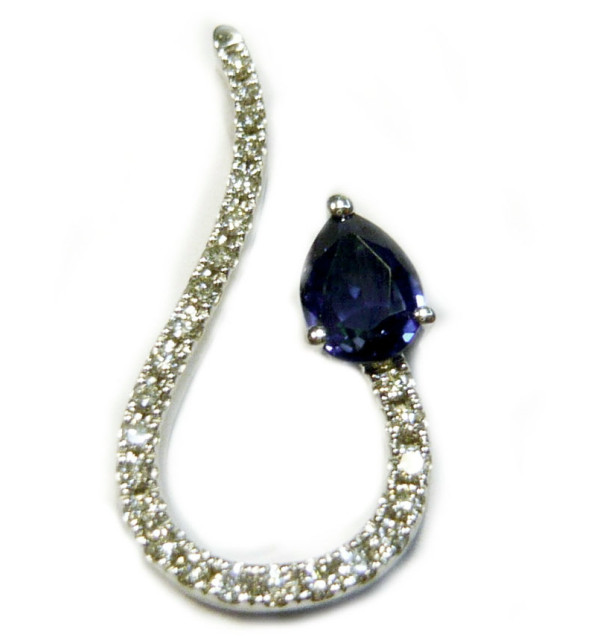 Colgante oro blanco con diamantes y zafiro
