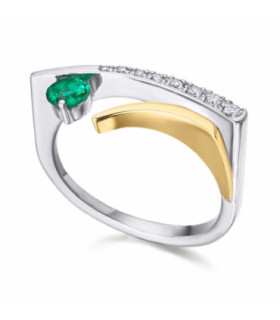 Anillo de  oro blanco, amarillo con Diamante y Esmeralda