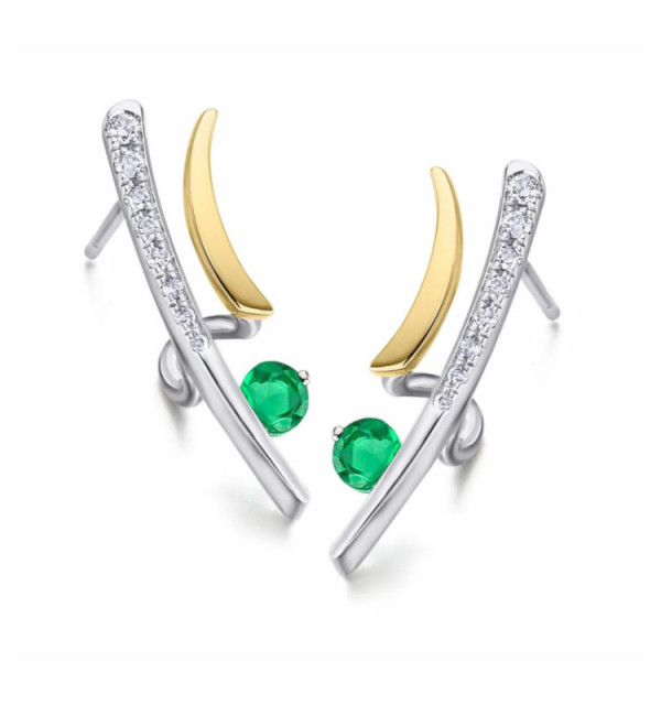 Pendiente oro blanco, amarillo con diamantes y Esmeralda