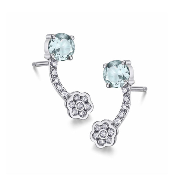 Pendiente oro blanco con Diamantes y Aguamarina.