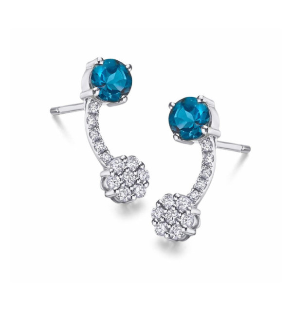 Pendiente oro blanco con Diamantes y. Topacio London Blue