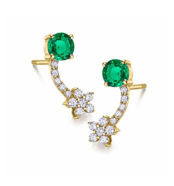 Pendiente oro amarillo con Diamantes y Esmeralda