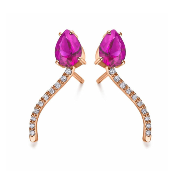 Pendiente oro rosa con Diamantes y Rubí