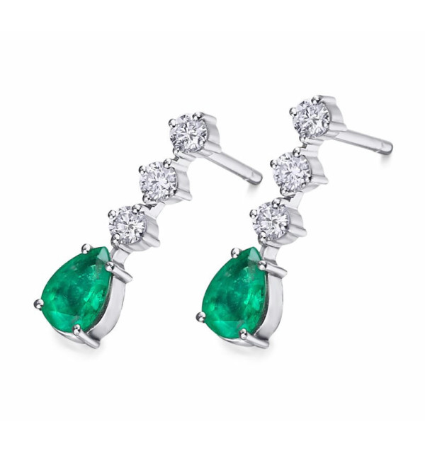 Pendiente oro blanco con diamantes y Esmeralda