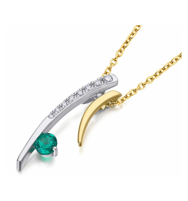 Colgante oro blanco, amarillo con  diamantes y esmeralda