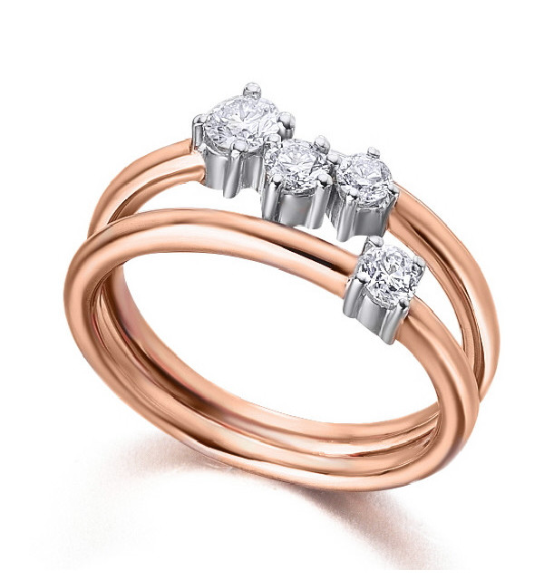 Anillo oro blanco y rosa con diamantes