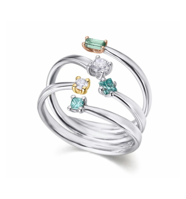 Anillo oro amarillo,rosa.blanco con Diamantes Azules
