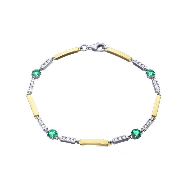 White and yellow gold bracelet with  Diamonds and Emeralds