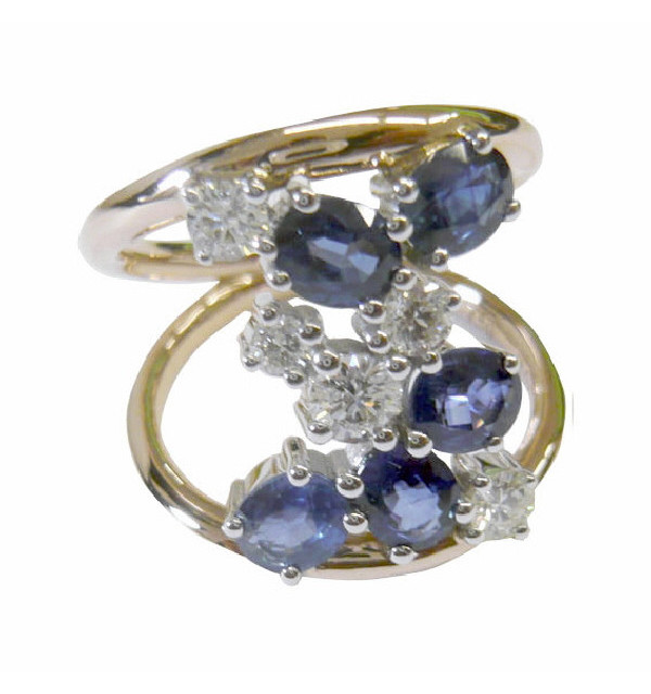 Anillo oro blanco,rosa, Diamantes y  Zafiro
