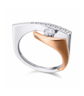 Anillo de  oro blanco, rosa con Diamante