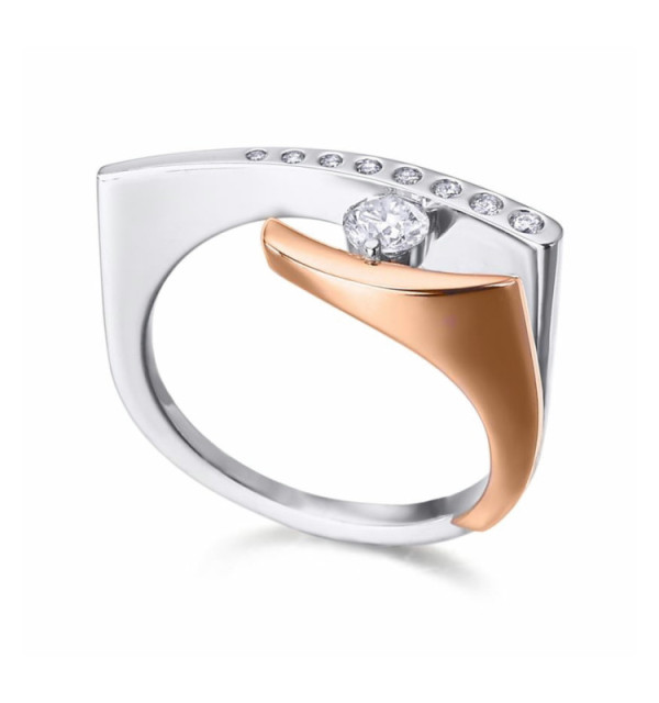 Anillo de  oro blanco, rosa con Diamante