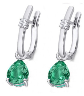 Pendientes oro blanco, Diamantes  y Esmeraldas