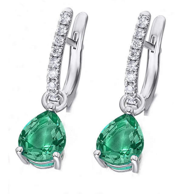 White gold earrings with Emerald and Diamonds