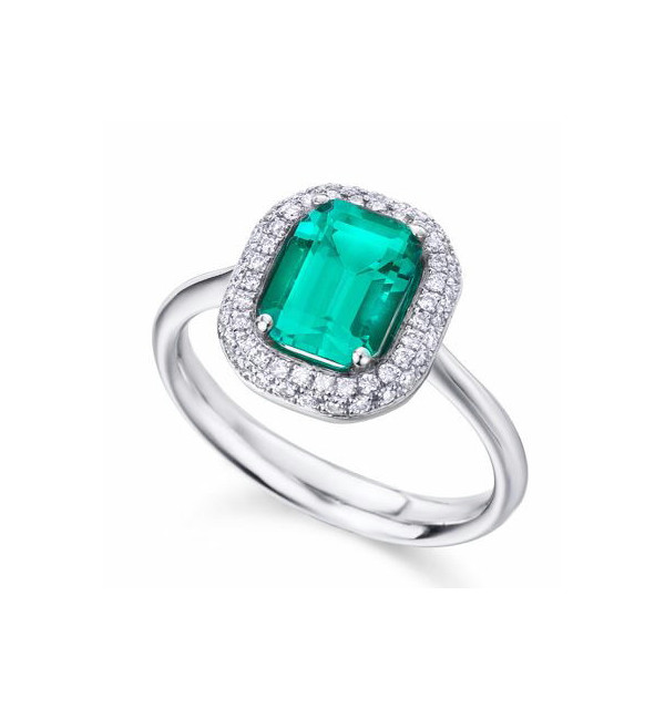 Anillo oro blanco, Dmtes. 0,22, Esmeralda