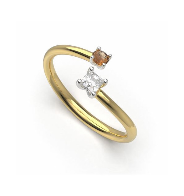 Anillo oro blanco,amarillo y Diamantes Marrones