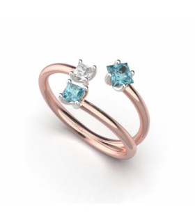 Anillo oro blanco y rosa con Diamantes Azules