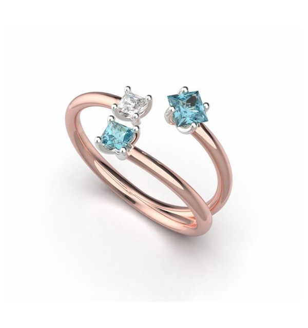 Anillo oro blanco y rosa con Diamantes Azules