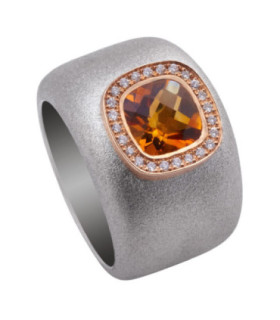 Rose gold and silver ring with Diamonds and Citrine