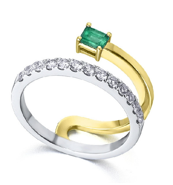 Anillo de  oro blanco con Esmeralda y  Diamantes