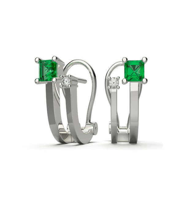 Pendiente oro blanco, Diamantes y Esmeraldas Naturales