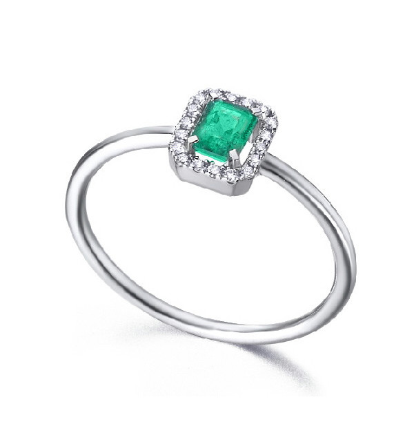 Anillo oro blanco , Diamantes y Esmeralda