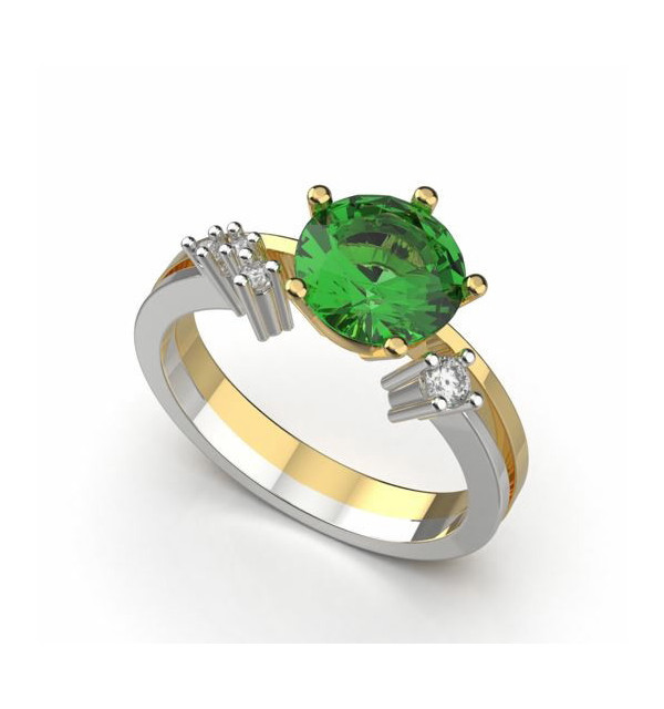 Anillo oro blanco,amarillo, Diamantes y Esmeralda