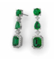 Pendientes oro blanco, Diamantes y Esmeralda