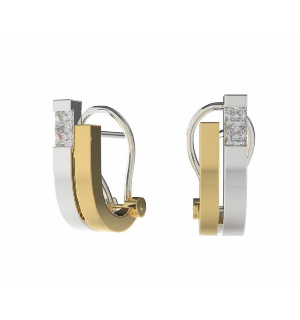 Pendiente oro amarillo, blanco y Diamantes talla princesa