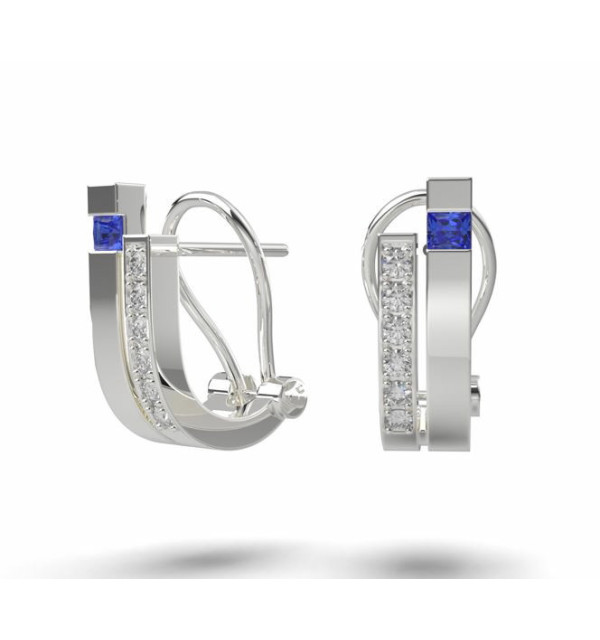 Pendiente oro blanco, Diamantes y Zafiro