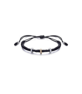 Pulsera macrame de oro blanco, rosa y diamantes