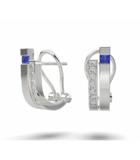 Pendiente oro blanco, Diamantes y Zafiro