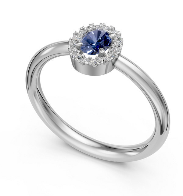 Anillo oro blanco con Diamantes y Zafiro Natural.