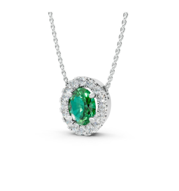 Colgante de oro blanco con Esmeralda Natural y orla de Diamantes