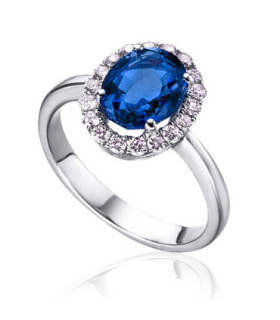 Anillo de  oro blanco con Zafiro y orla de Diamantes