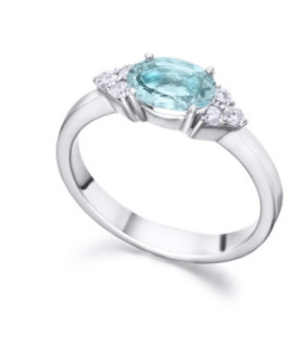 Anillo oro blanco, Aiguamarina  y Diamantes