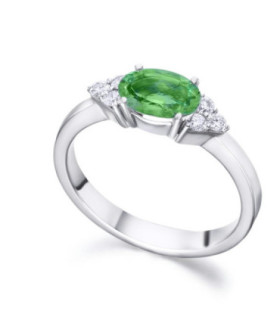 Anillo de  oro blanco con Esmeralda y orla de Diamantes