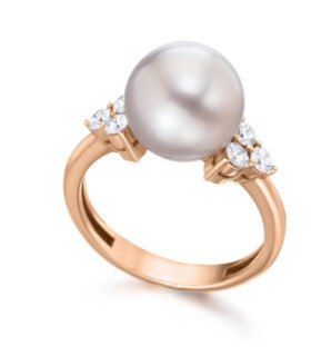 Anillo oro rosa con diamantes y .Perla Tahiti.