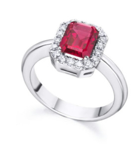 Anillo oro blanco con Rubí y diamantes